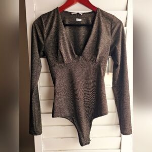 Sincerely Jules Bodysuit Golden Sparkle Black Long Sleeve size S